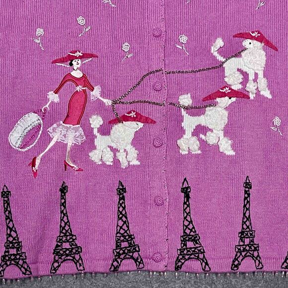 Storybook Knits Paris Theme Cardigan Sweater 1X Pink Embroidered Ramie Cotton - Picture 3 of 9